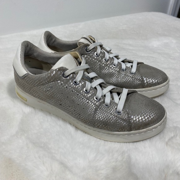 Geox Shoes - Geox Silver Snake Embossed Leather Fashion Sneakers Casual Shoes‎ Women's 9